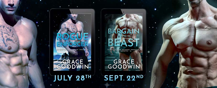 banner graphic for Grace Goodwin with Rogue Enforcer and Bargain with a Beast book covers