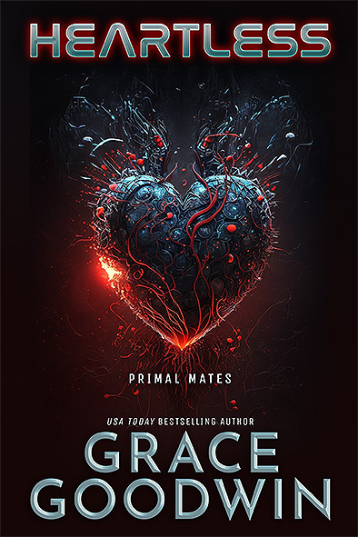 book cover for Heartless by Grace Goodwin. Image of a stylized heart on a black background