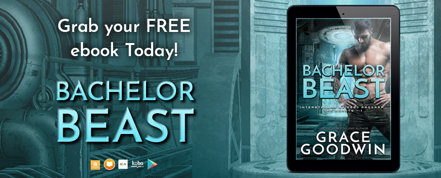 banner graphic for Grace Goodwin with Bachelor Beast cover and free offer for the book